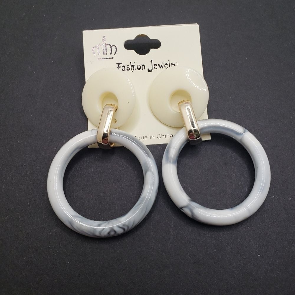 White marble snowdrift Boho Hoop Earrings